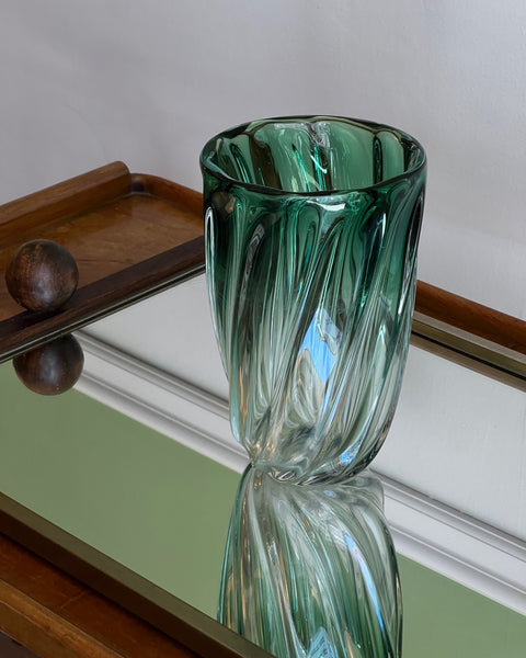 Vintage green/clear Murano vase