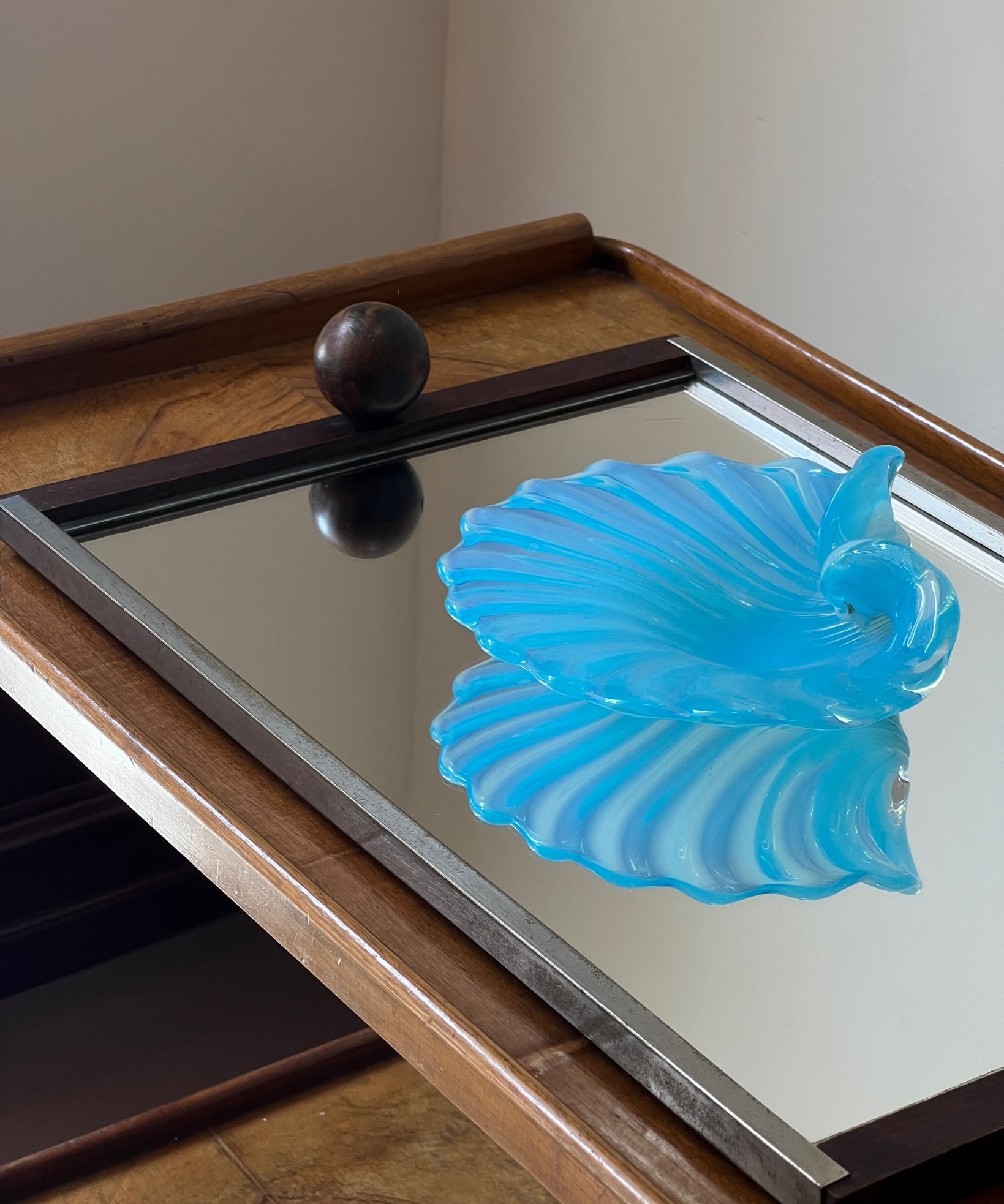 Vintage blue Murano shell bowl
