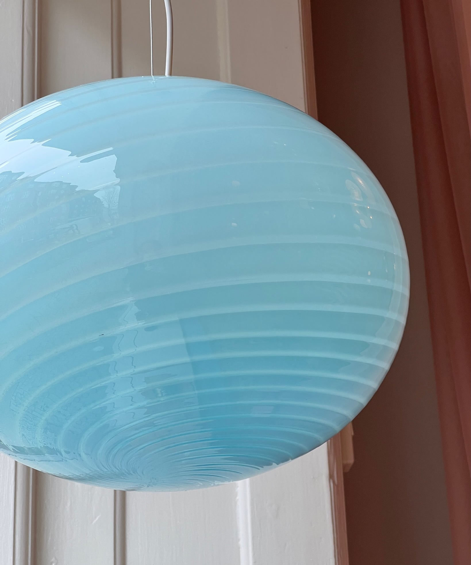 Vintage Murano oval blue swirl ceiling lamp (D40)