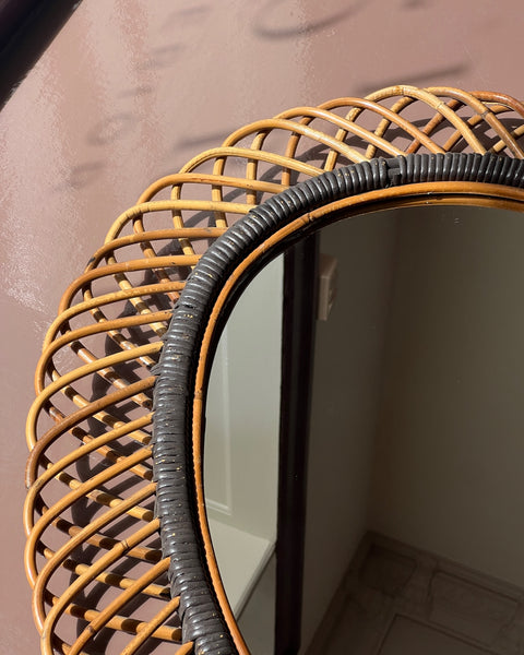 Vintage Italian mirror with rattan frame