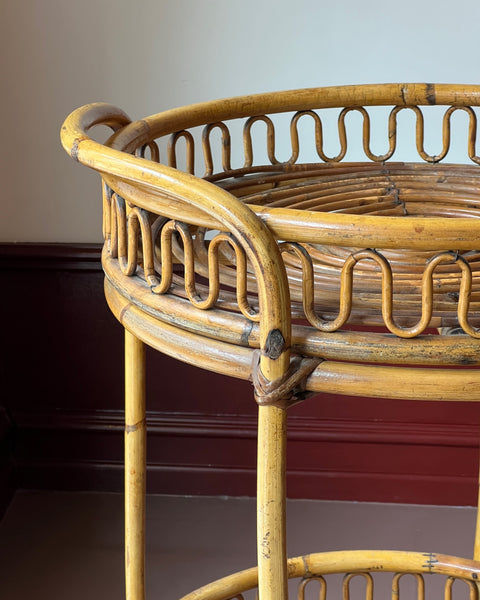 Vintage rattan trolley/table with wheels