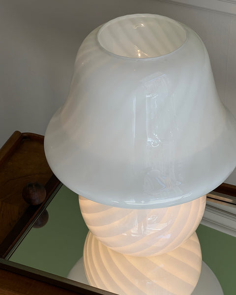 Vintage large white swirl Murano mushroom table lamp