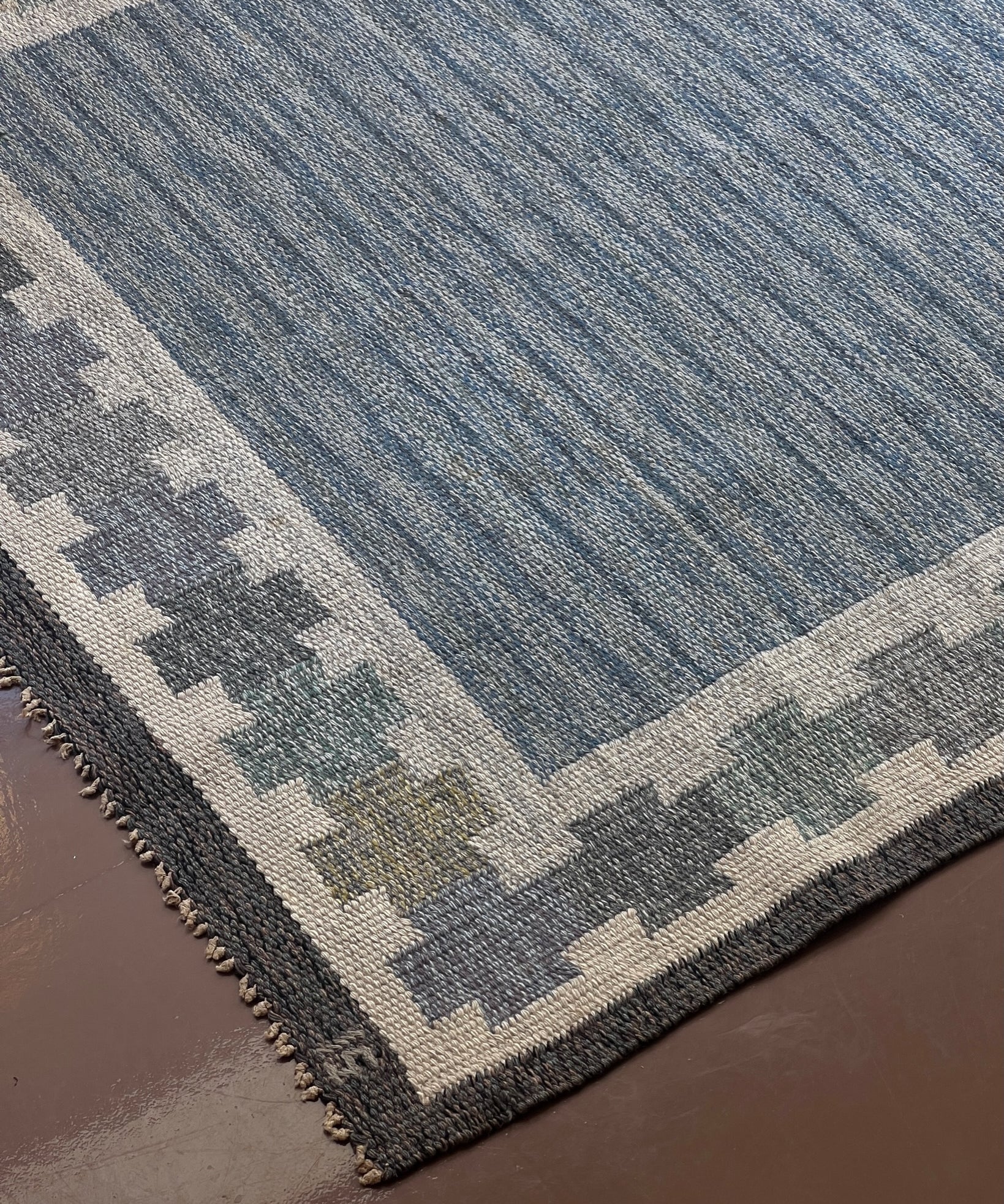 Vintage blue flat weave rug by Ingegerd Silow (IS)