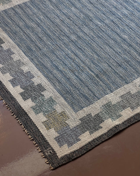 Vintage blue flat weave rug by Ingegerd Silow (IS)