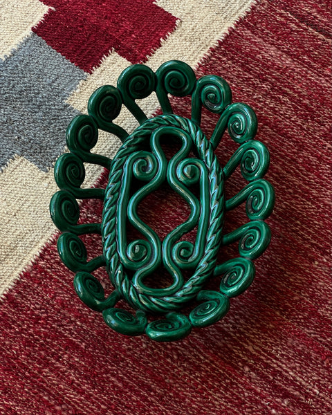 Vintage green ceramic basket
