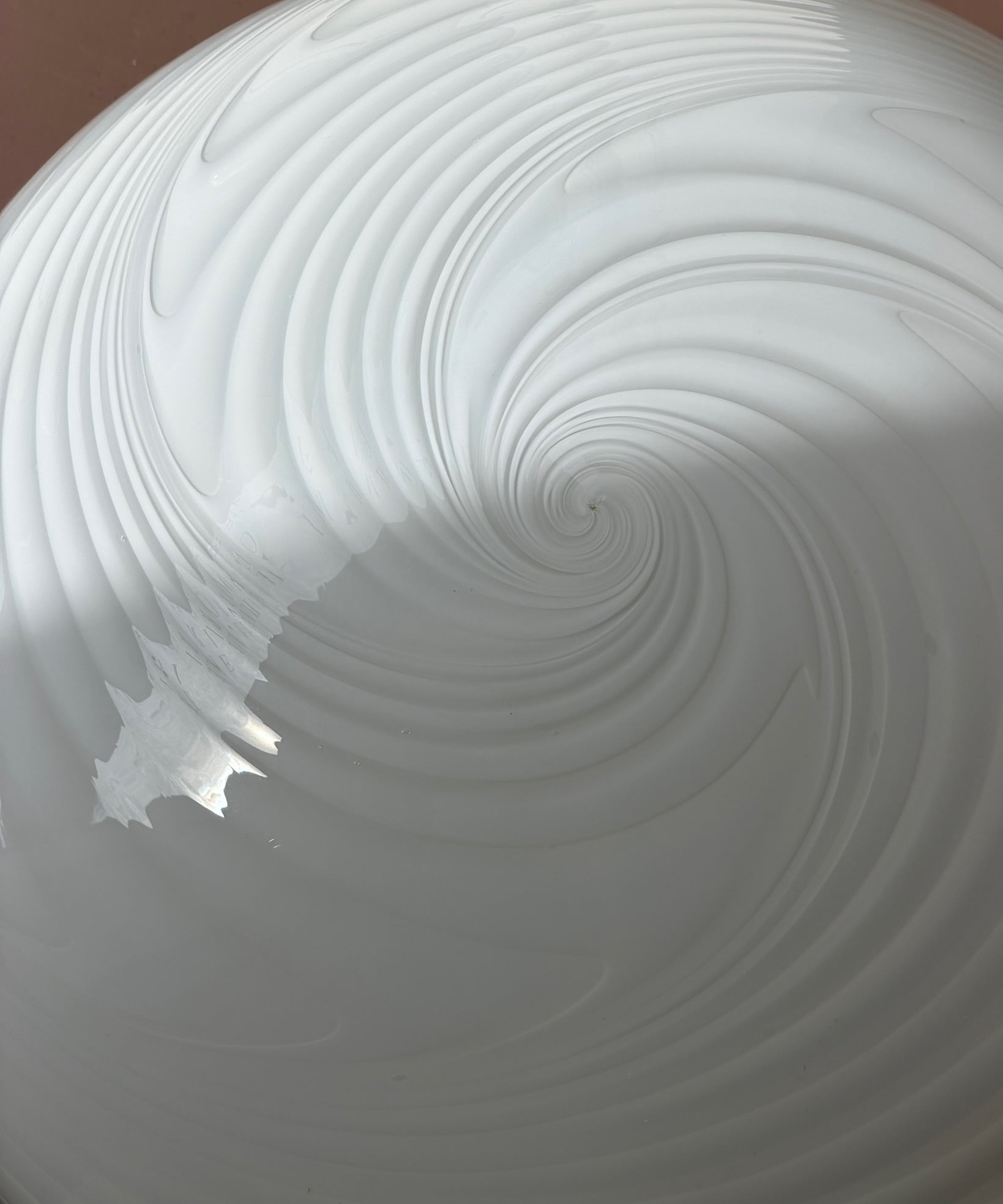 Vintage Murano oval white swirl ceiling lamp (D40)