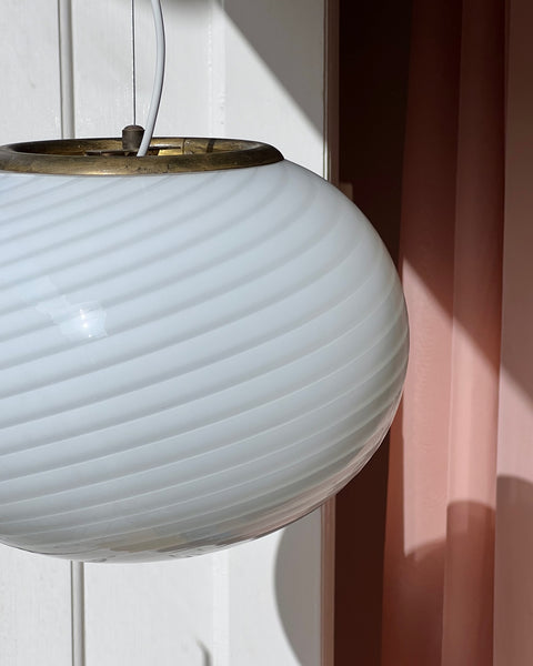 Vintage oval white swirl Murano ceiling lamp (D35)