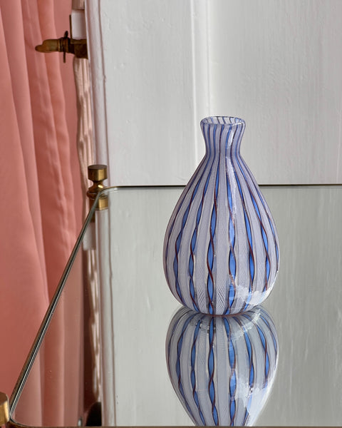 Vintage blue/golden/white Murano latticino vase