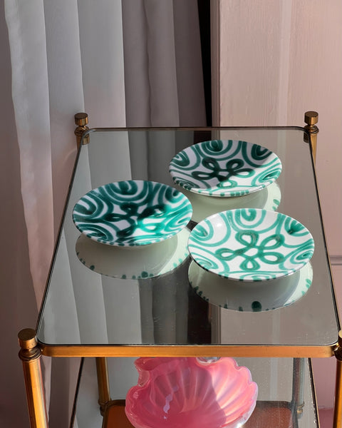 Vintage green / white ceramic plate (3 available)