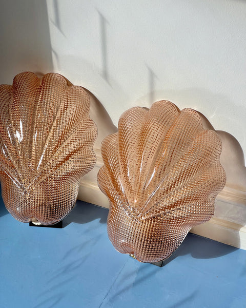 Pair of vintage pink Murano shell wall lamps