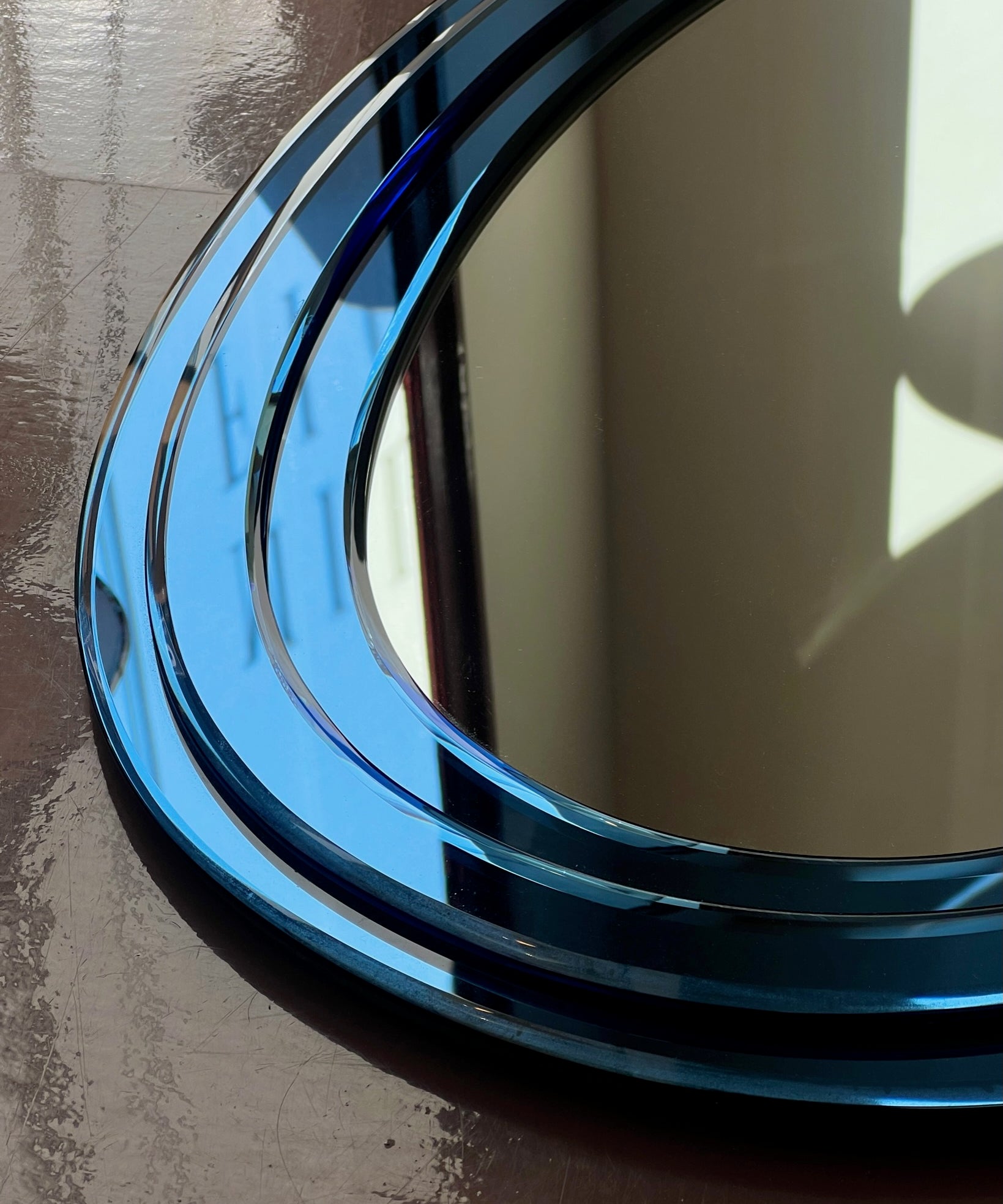 Vintage Italian mirror with triple blue mirror frame