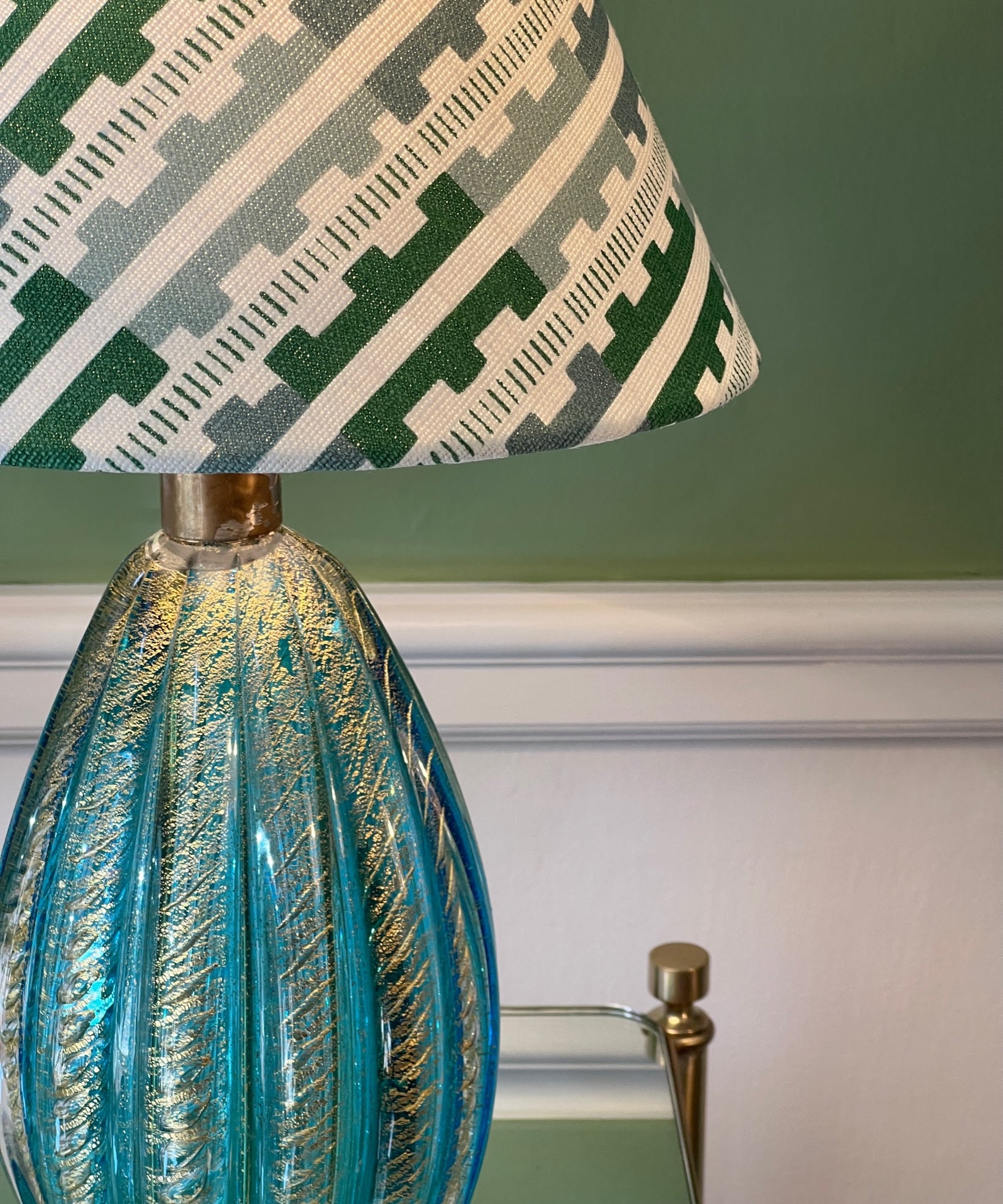 Large vintage blue/green Murano table lamp (incl lampshade)