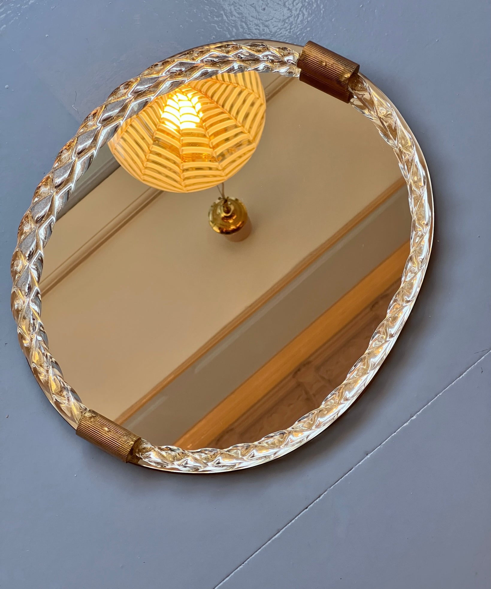 Vintage Italian mirror with twisted clear/golden glass frame