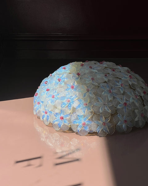 Large vintage opal/clear/golden/pink Murano flower ceiling lamp (D45)
