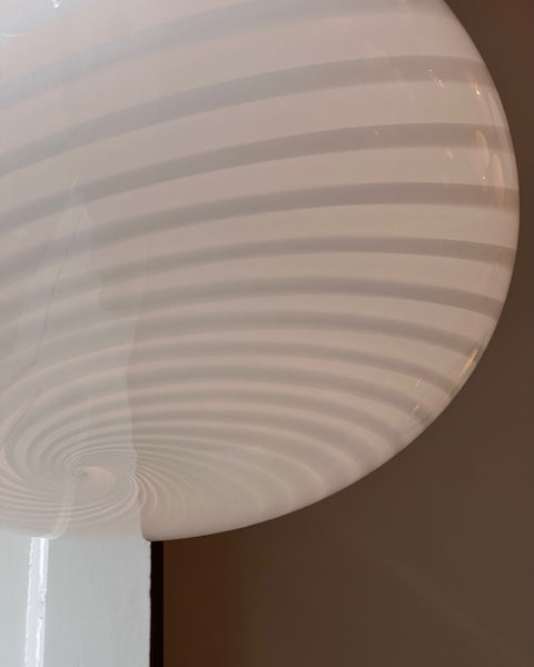 Large vintage oval white swirl Murano ceiling lamp (D50)