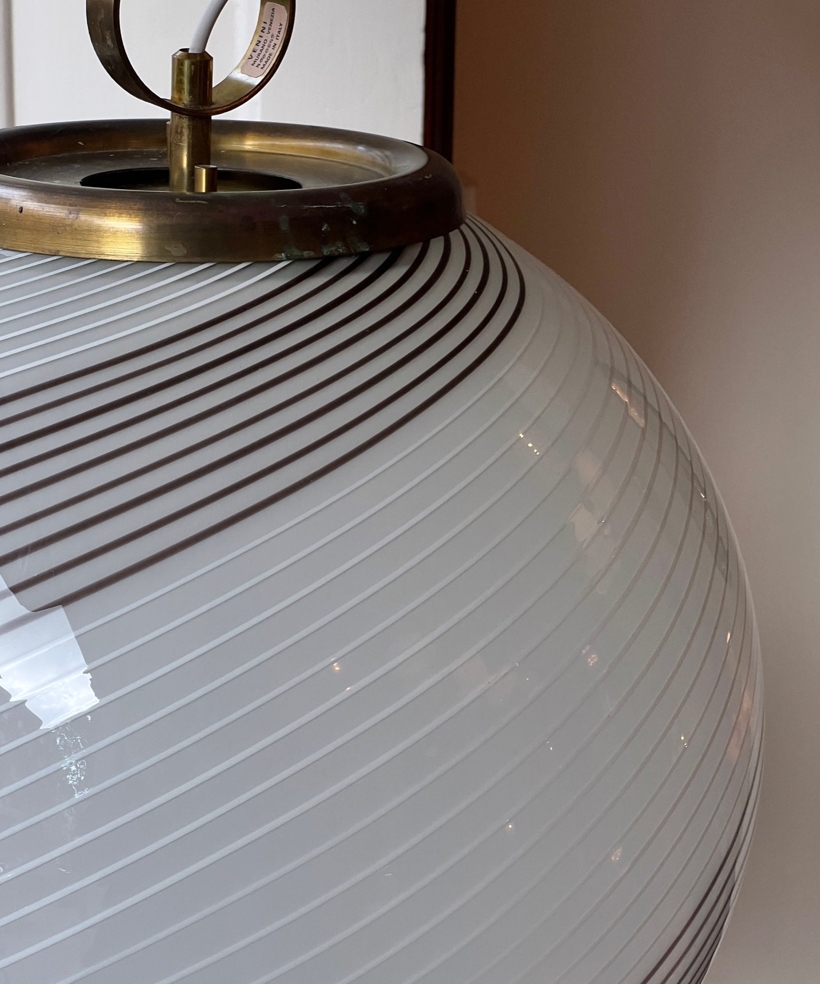 Vintage white / brown swirl Murano ceiling lamp (D38)