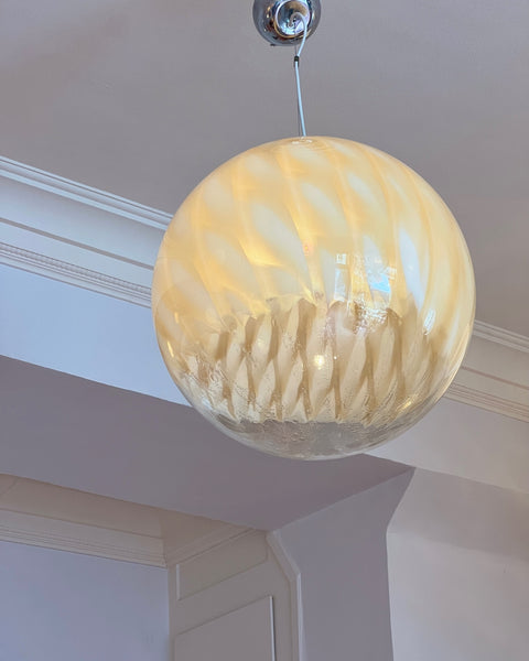 Large vintage golden clear Murano ceiling lamp (D50)