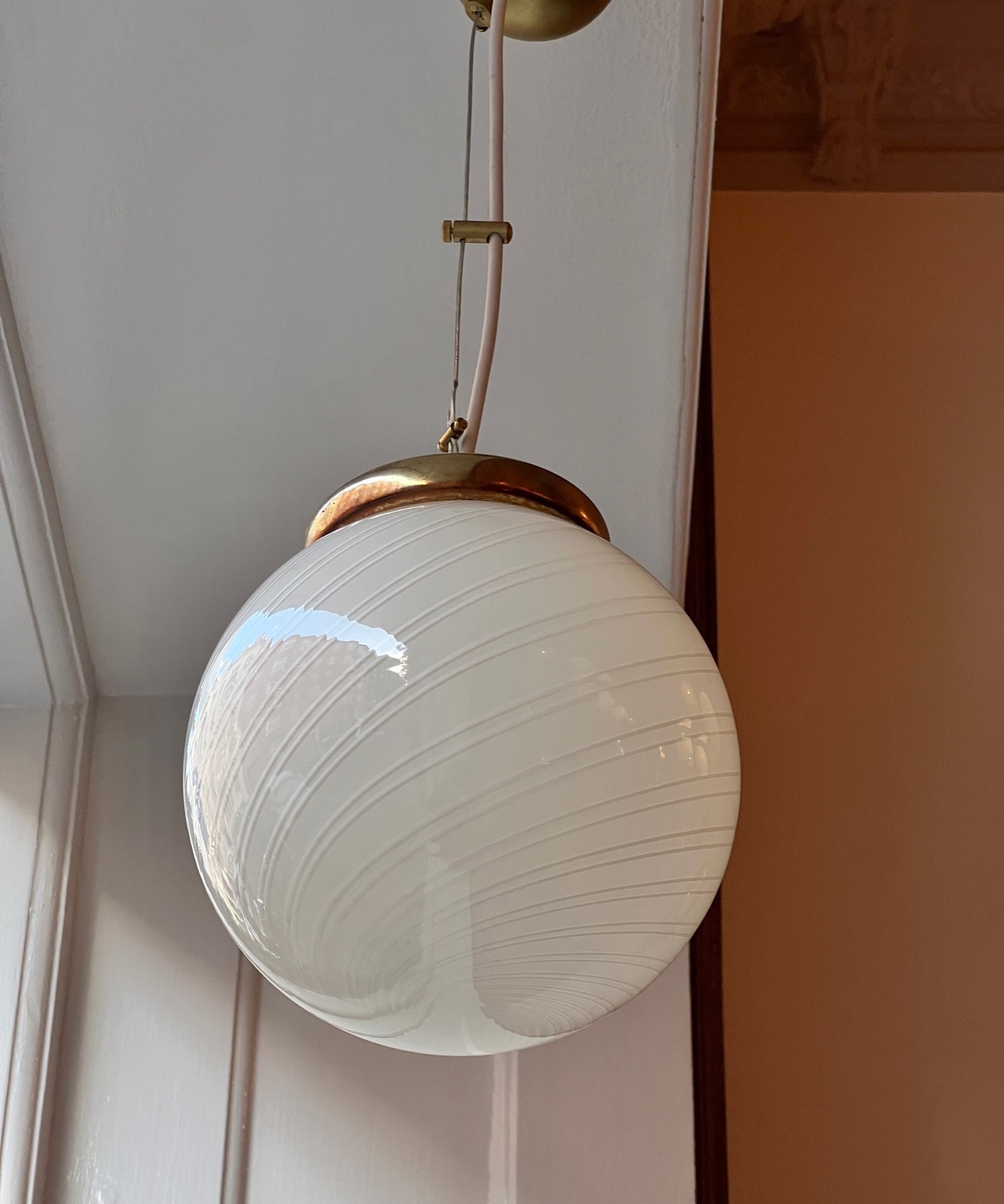 Vintage white/cream swirl Murano ceiling lamp (D20) (2 available)
