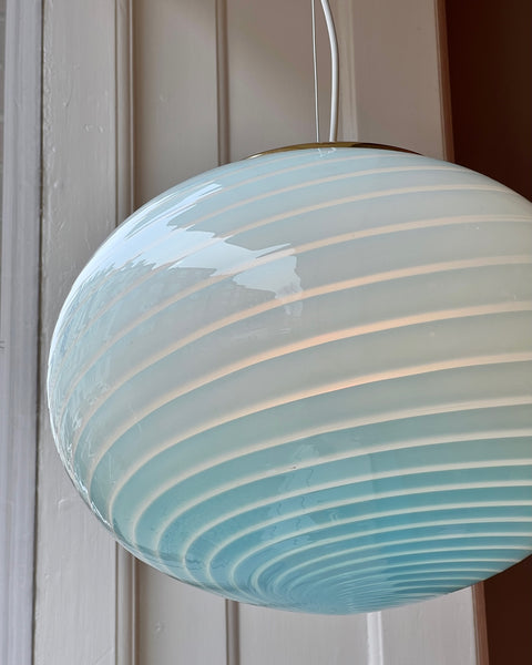 Vintage Murano oval blue swirl ceiling lamp (D40)