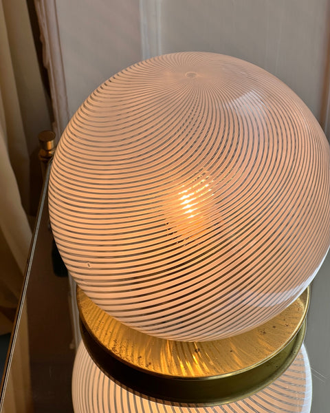 Vintage clear/white round swirl Murano table lamp