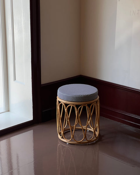 Rattan stool with striped cushion - BACK IN STOCK