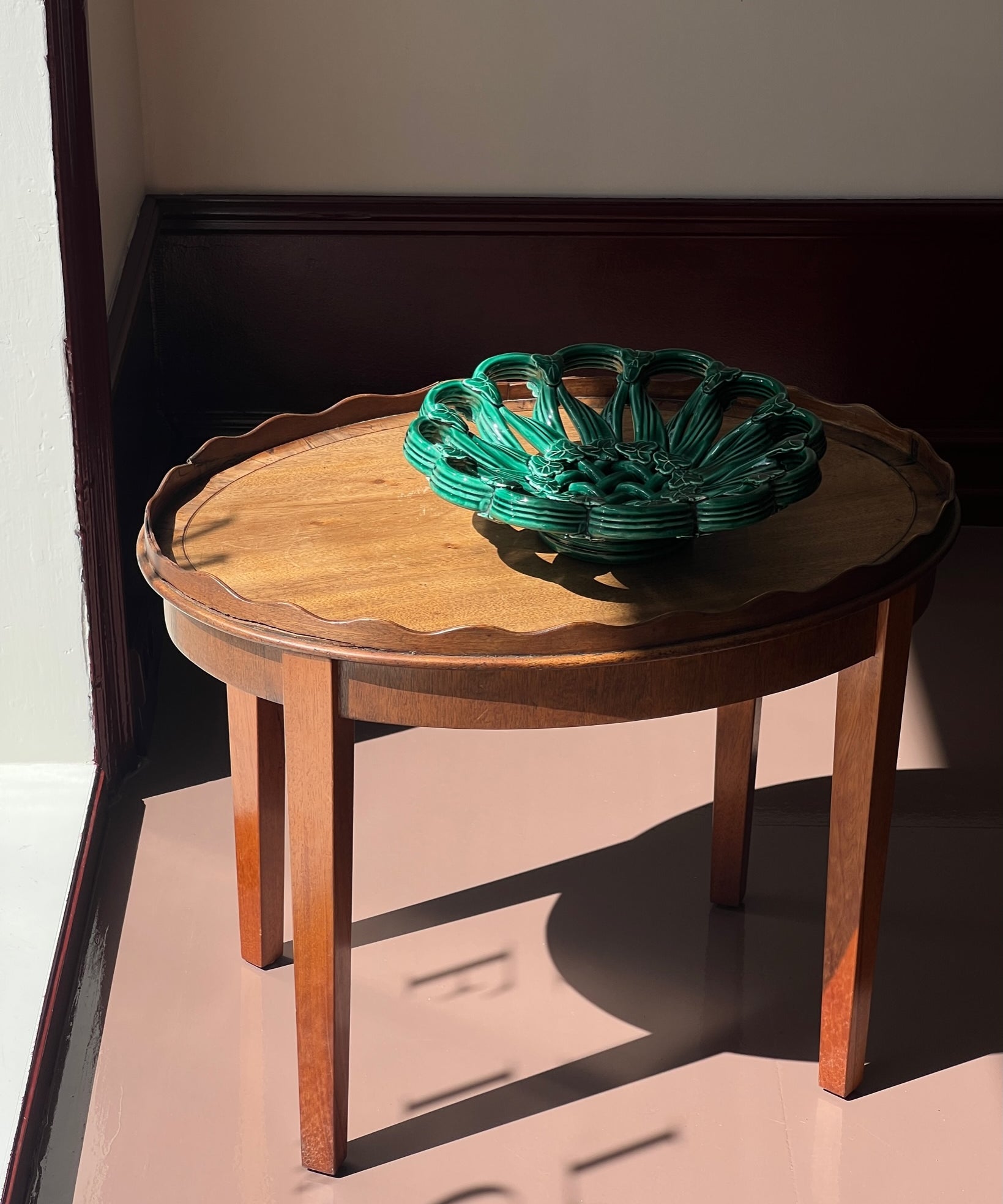 Vintage green ceramic basket