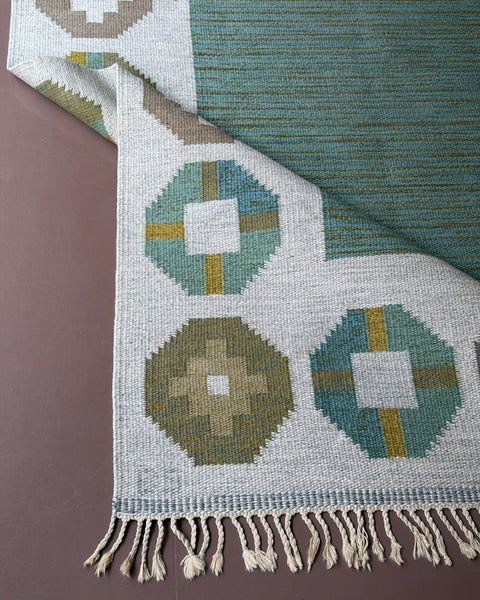 Vintage flat weave rug by Birgitta Södergren (BS)