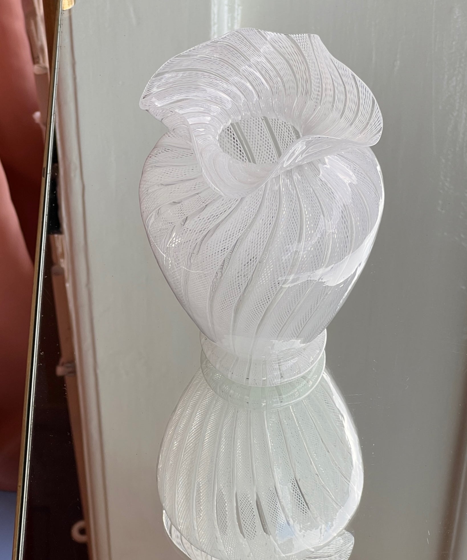 Vintage white Murano latticino vase