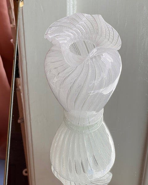 Vintage white Murano latticino vase