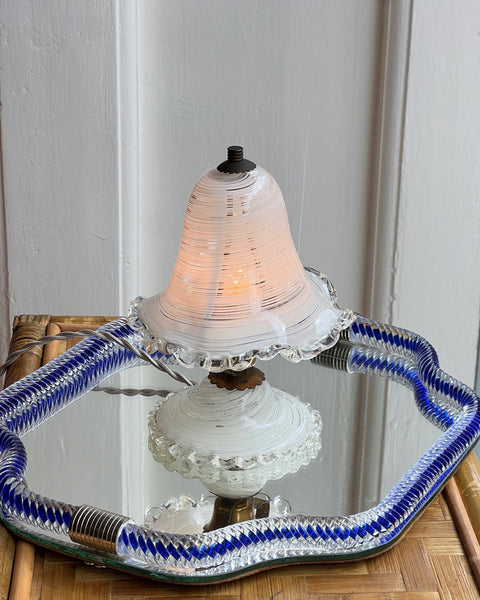 Vintage white/clear swirl Murano table lamp