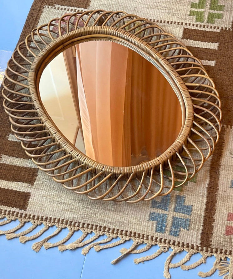 Vintage Italian mirror with rattan frame