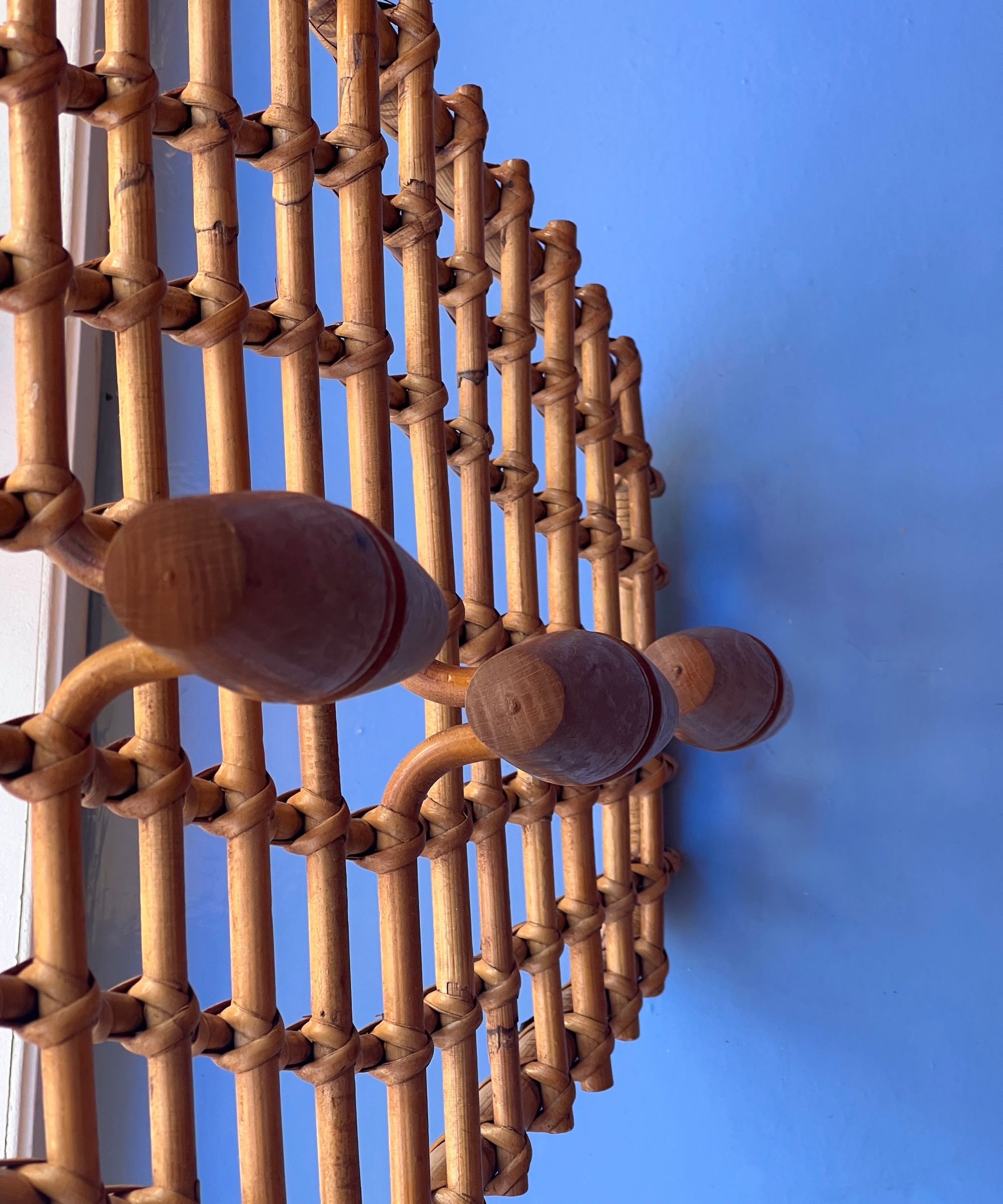 Vintage rattan coat rack