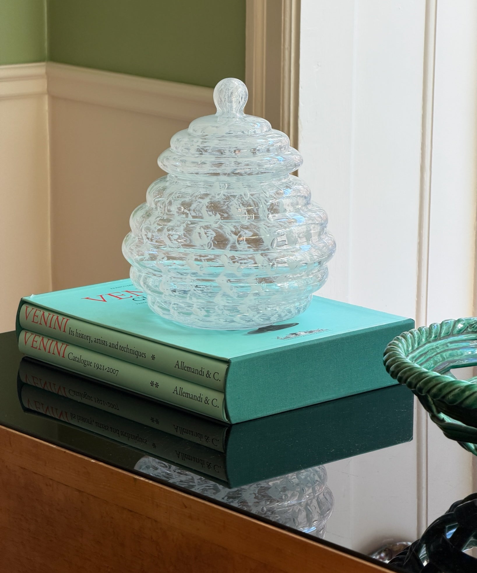 Vintage large clear/white Murano bonbonniere