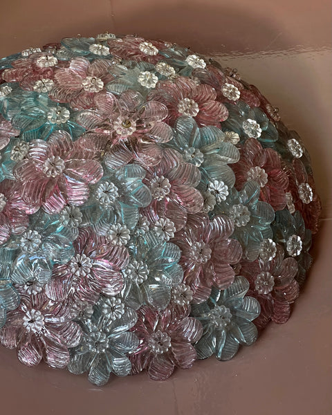 Vintage blue/clear/pink Murano flower ceiling/wall lamp (D38)