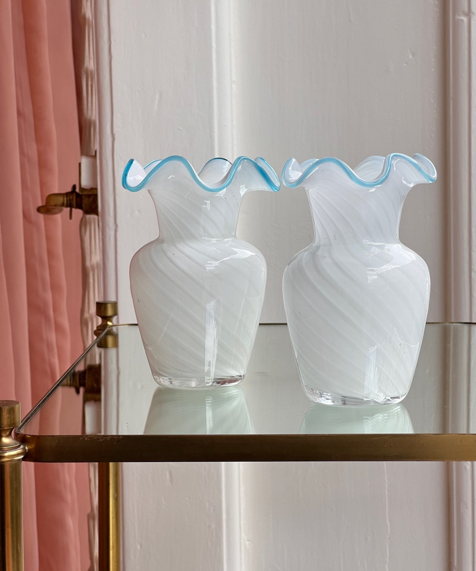 Vintage white/blue Murano swirl vase