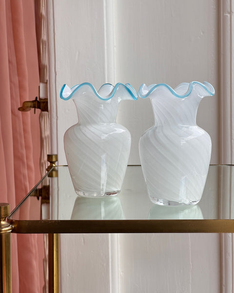 Vintage white/blue Murano swirl vase