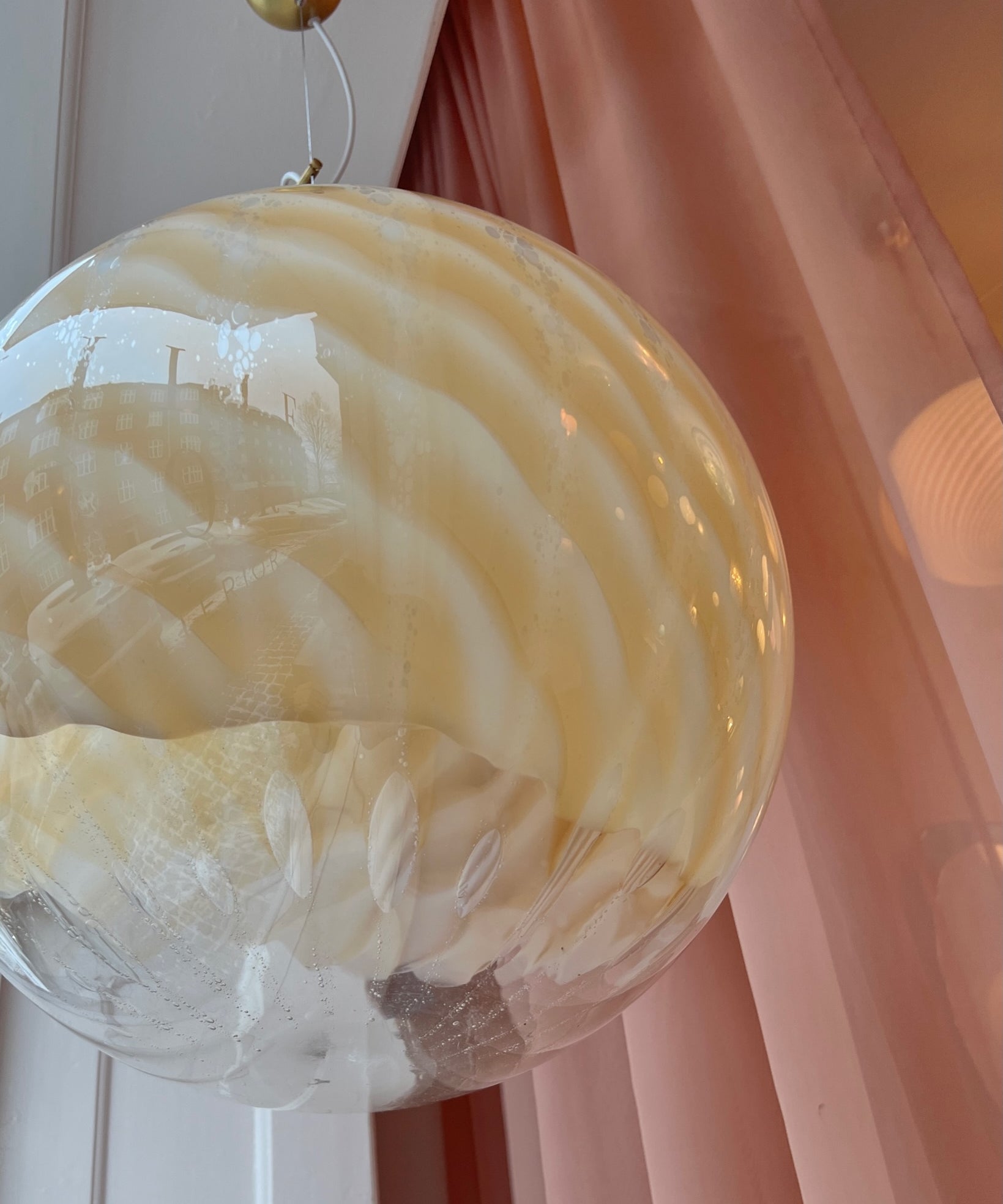 Large vintage golden clear Murano ceiling lamp (D50)