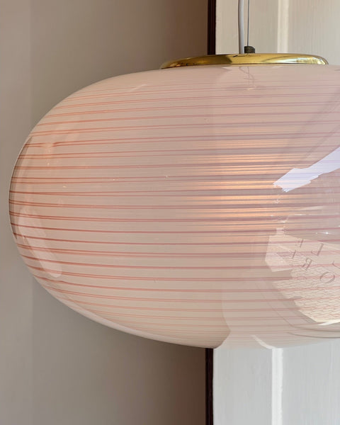 Vintage oval pink / white swirl Murano ceiling lamp (D50)