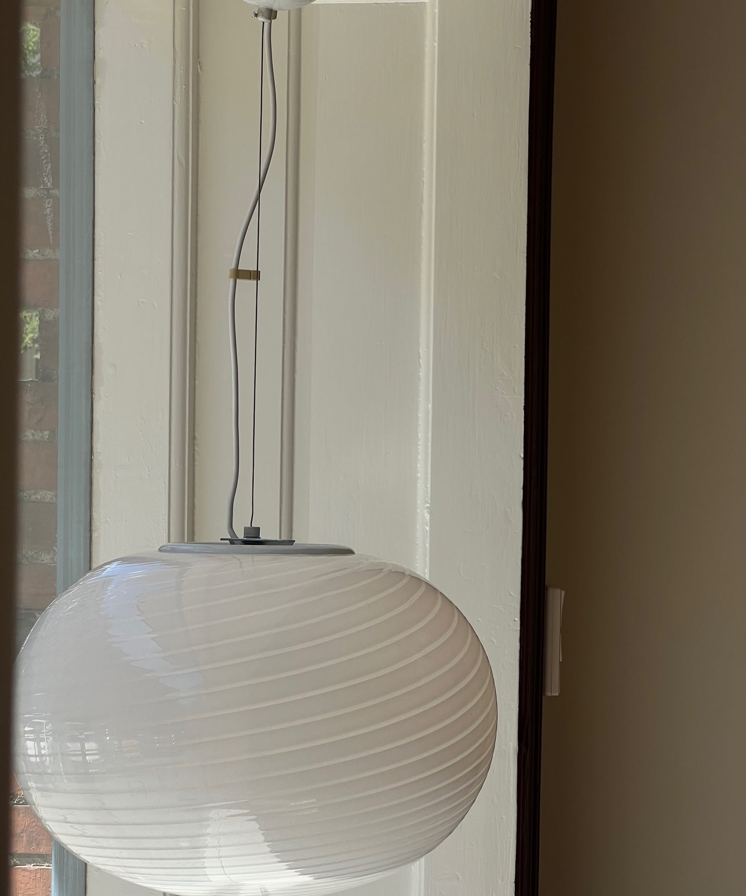 Vintage Murano oval white swirl ceiling lamp (D40)