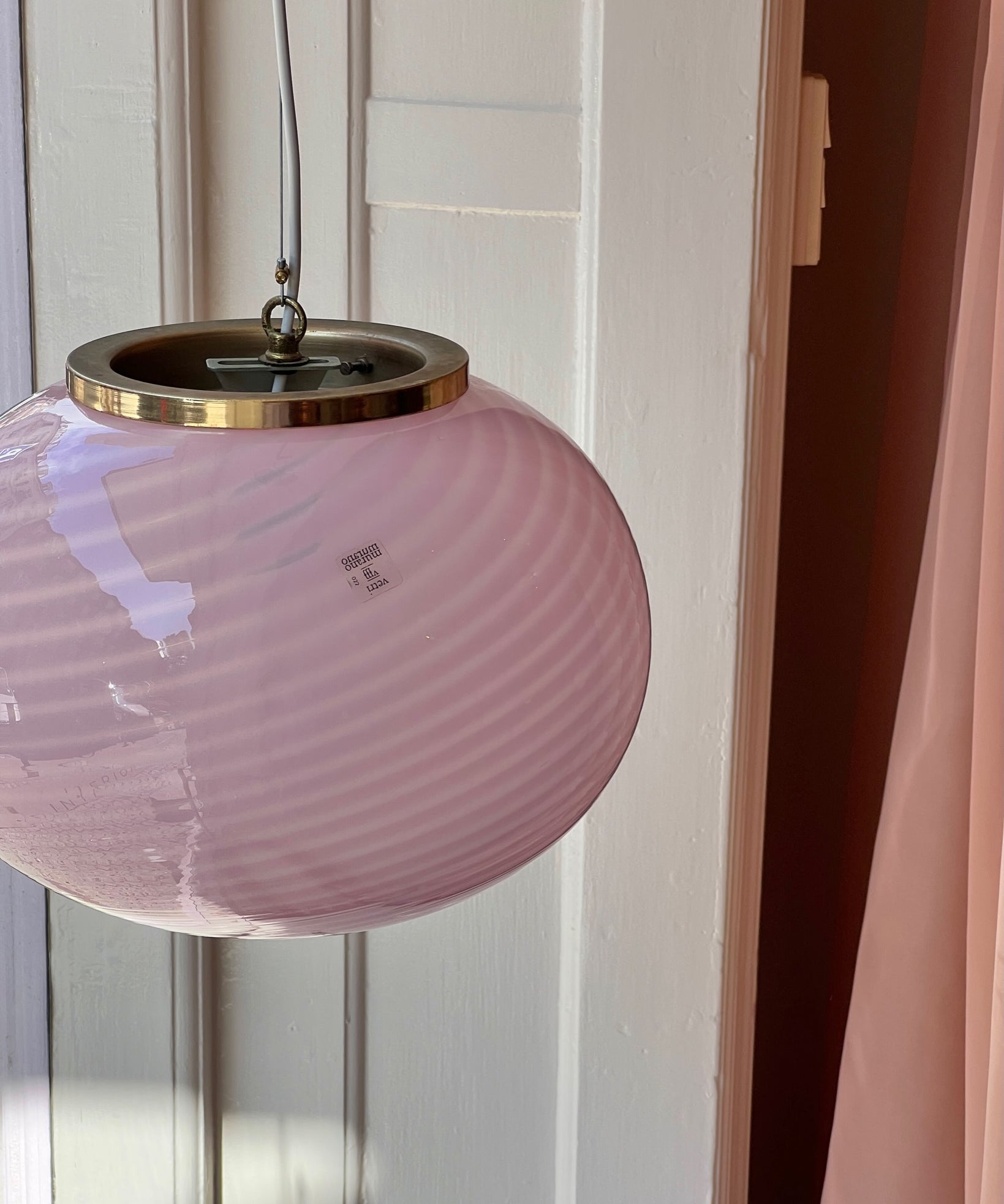 Vintage oval pink swirl Murano ceiling lamp (D40)