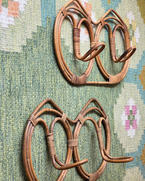 Vintage rattan coat rack