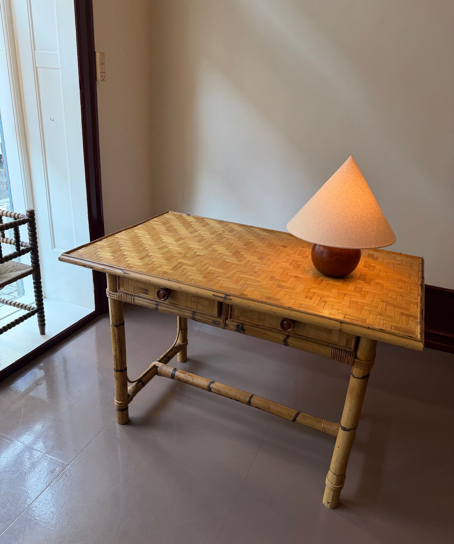 Vintage bamboo and rattan desk, Italy 1970s