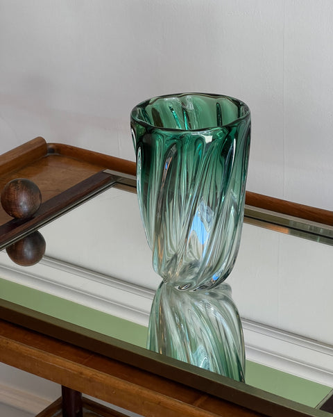 Vintage green/clear Murano vase