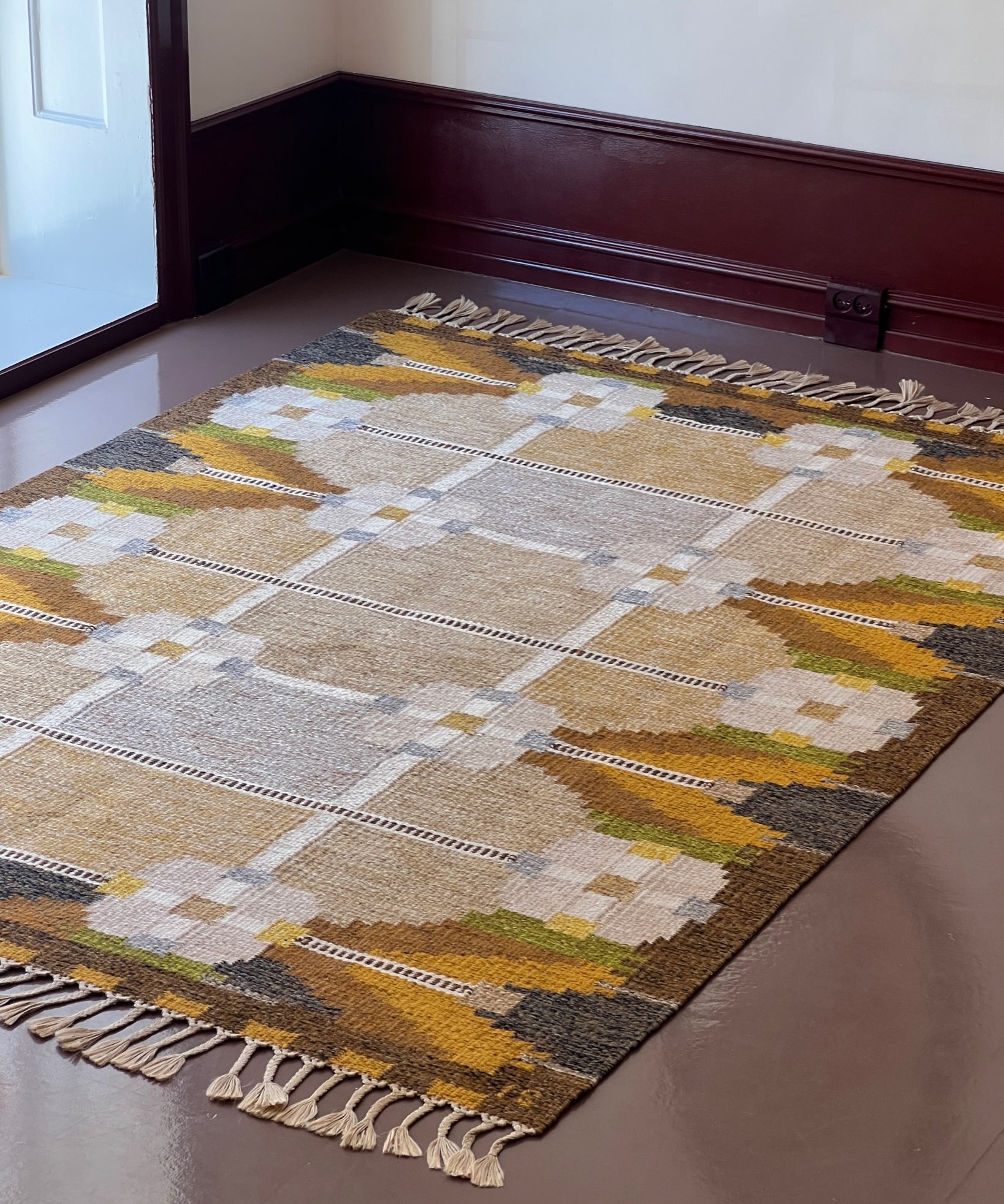 Vintage flat weave rug by Ingegerd Silow (IS)