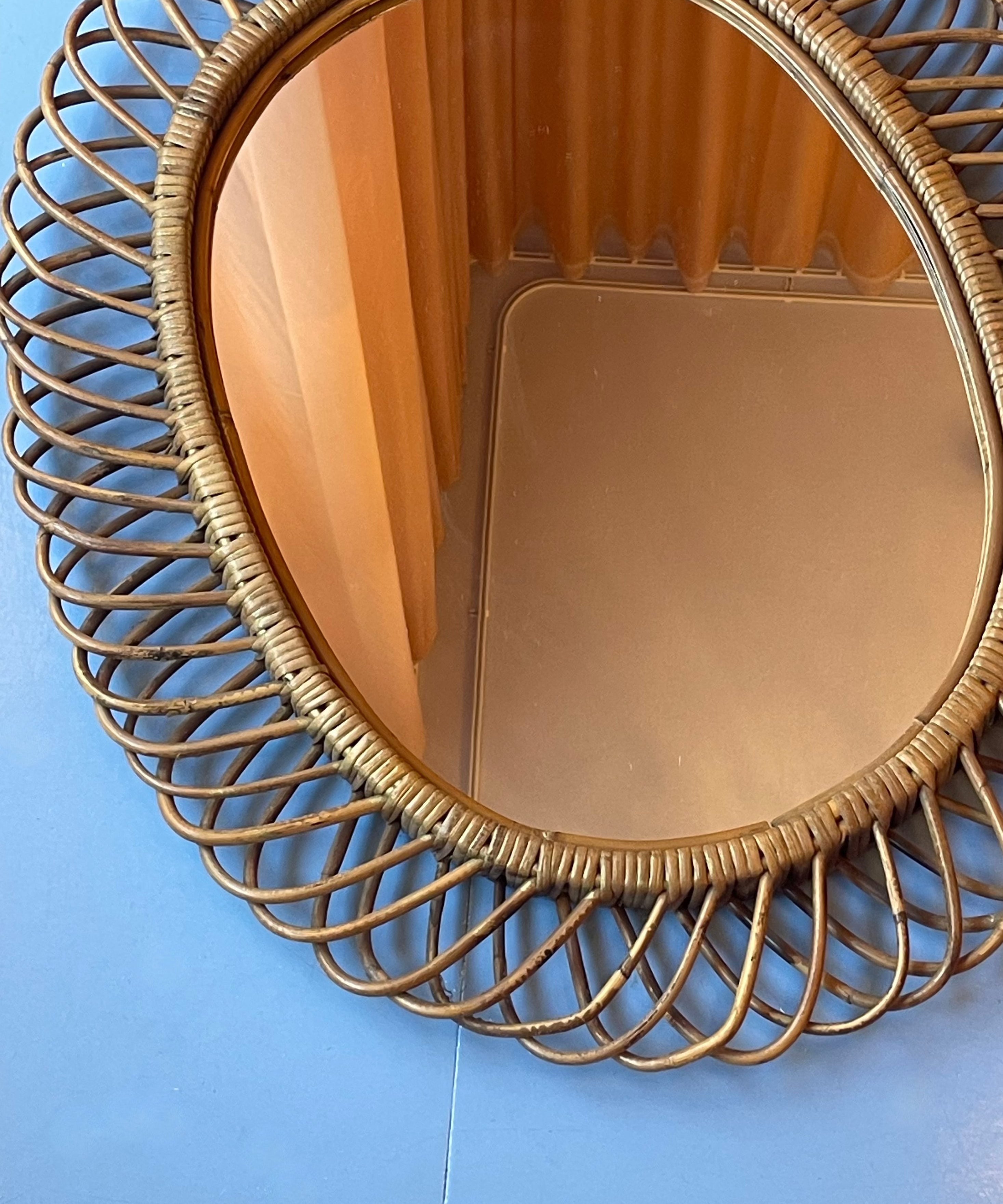 Vintage Italian mirror with rattan frame