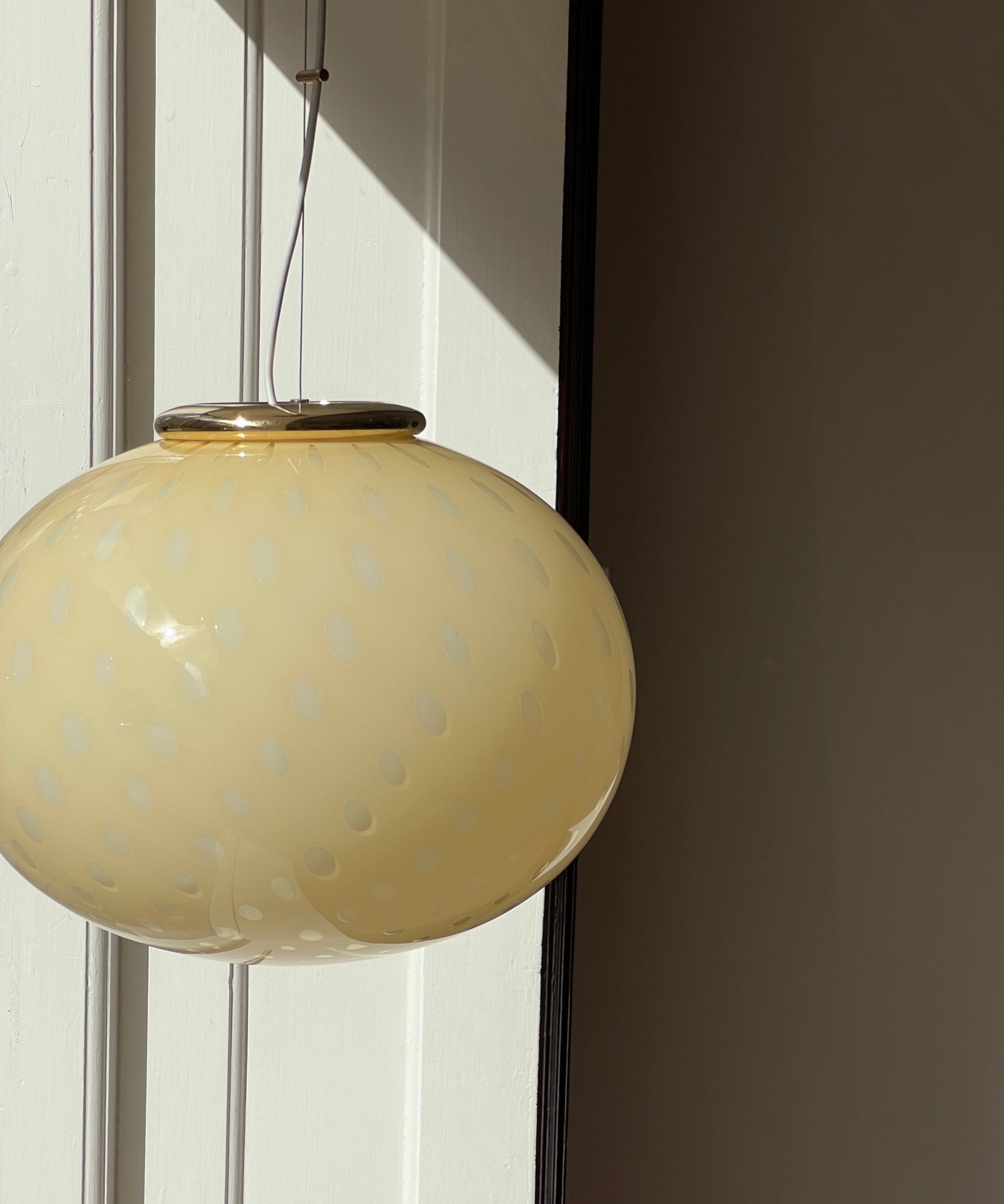 Vintage oval yellow dotted Murano ceiling lamp (D45)