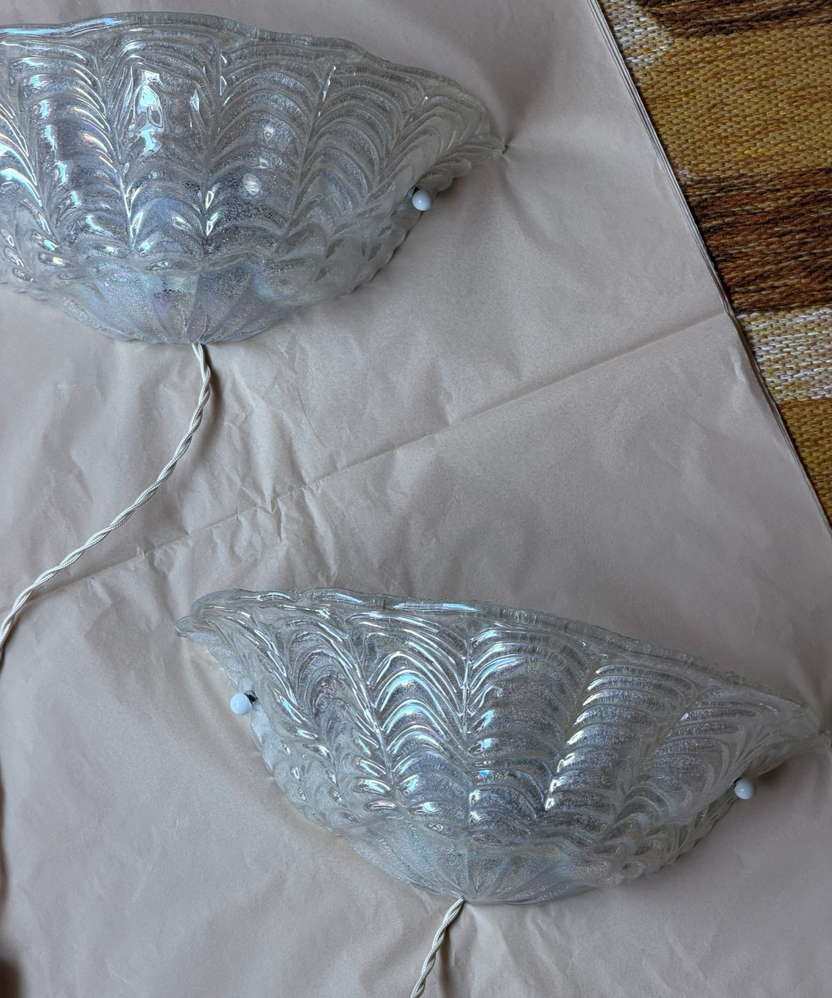 Vintage iridescent Murano shell wall lamp (2 available)