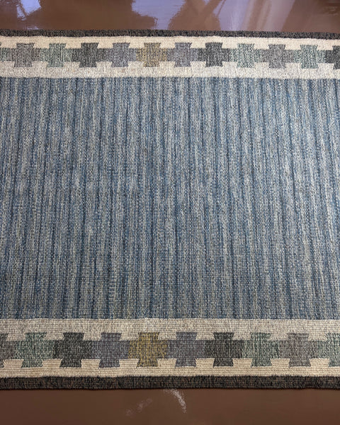 Vintage blue flat weave rug by Ingegerd Silow (IS)