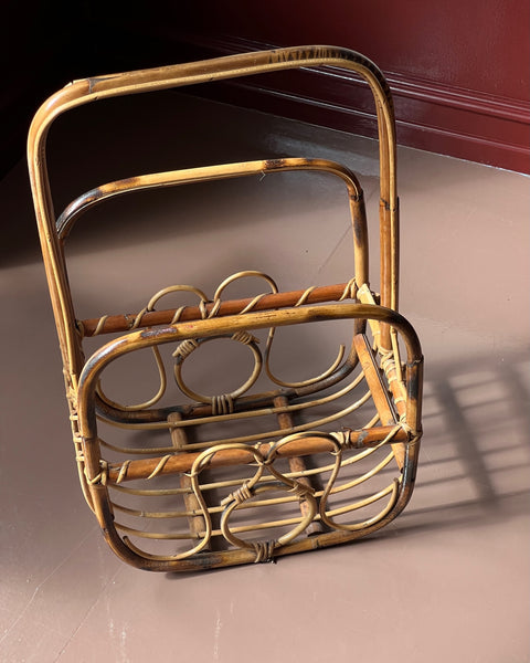 Large vintage rattan magazine holder