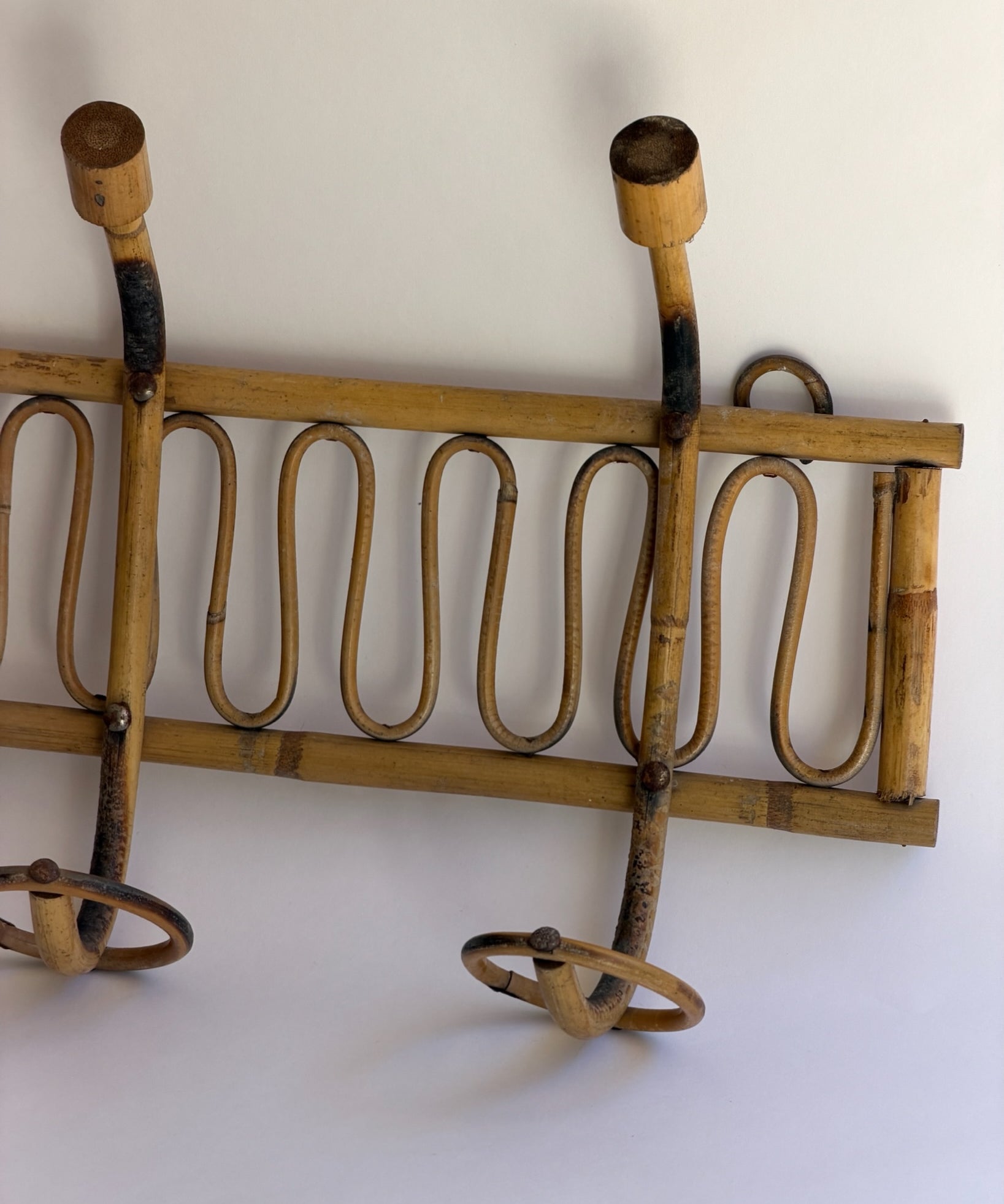 Vintage rattan coat rack